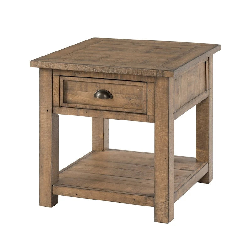 Table d'appoint en bois massif avec tiroir et étagère