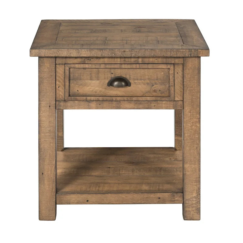 Table d'appoint en bois massif avec tiroir et étagère