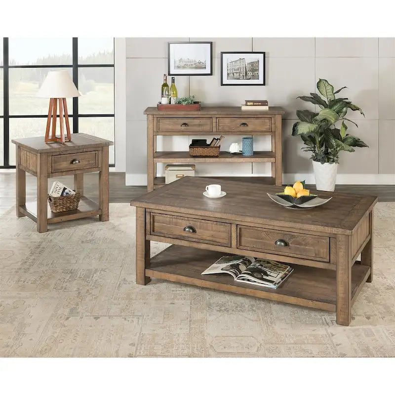 Table d'appoint en bois massif avec tiroir et étagère