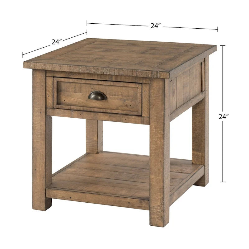 Table d'appoint en bois massif avec tiroir et étagère
