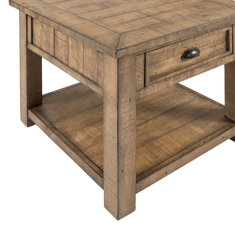Table d'appoint en bois massif avec tiroir et étagère