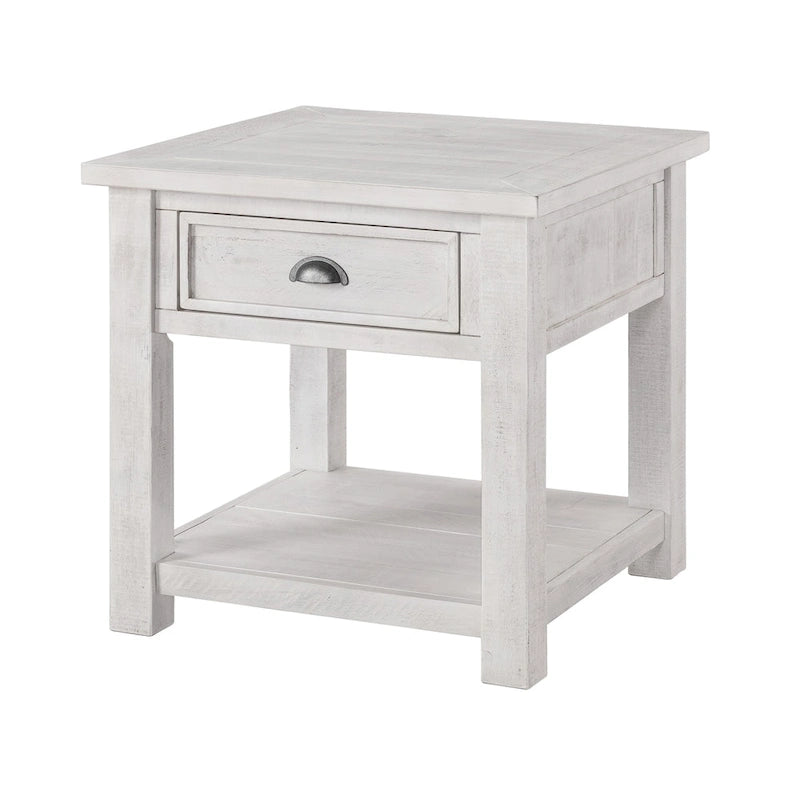 Table d'appoint en bois massif avec tiroir et étagère