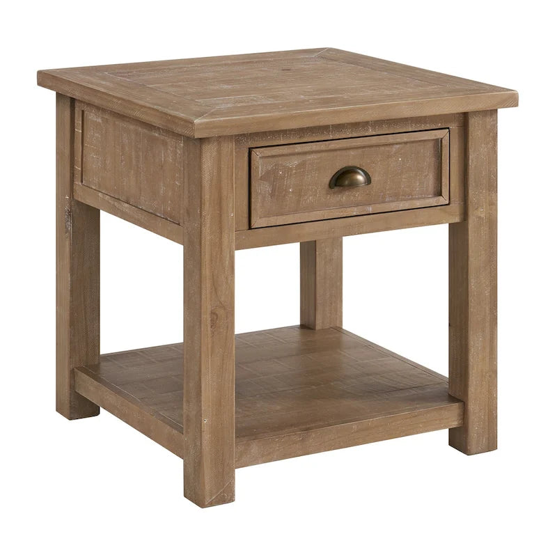 Table d'appoint en bois massif avec tiroir et étagère