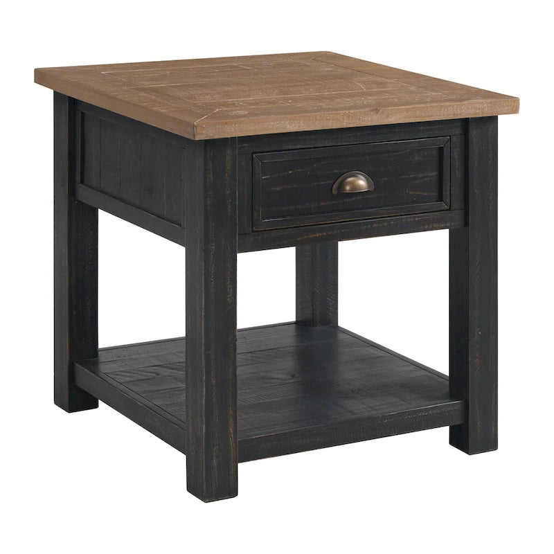 Table d'appoint en bois massif avec tiroir et étagère
