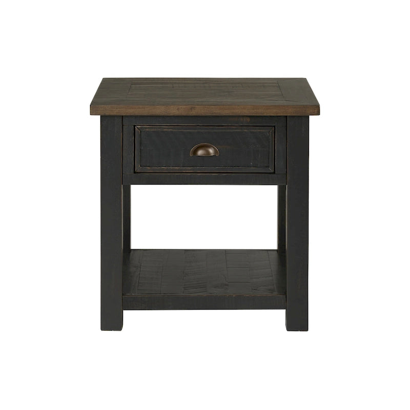 Table d'appoint en bois massif avec tiroir et étagère