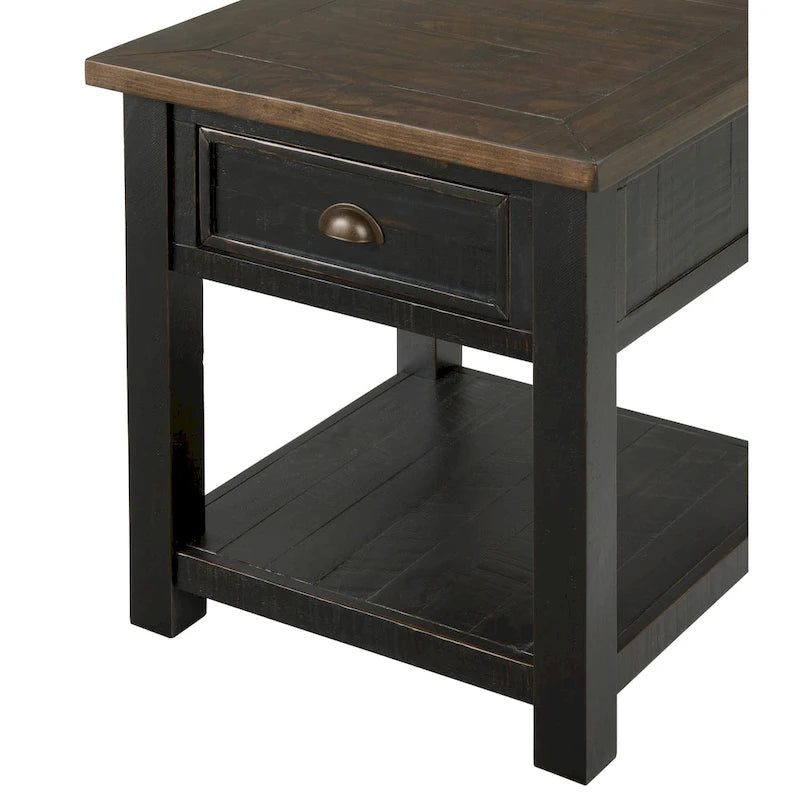 Table d'appoint en bois massif avec tiroir et étagère