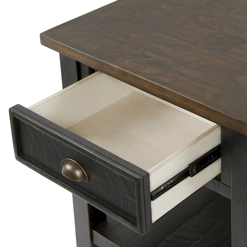 Table d'appoint en bois massif avec tiroir et étagère