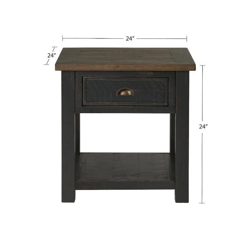 Table d'appoint en bois massif avec tiroir et étagère