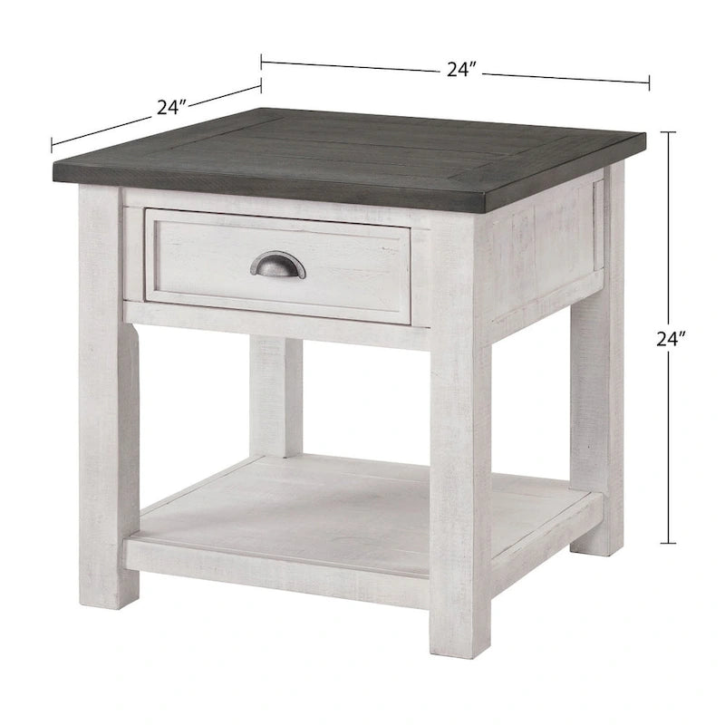 Table d'appoint en bois massif avec tiroir et étagère