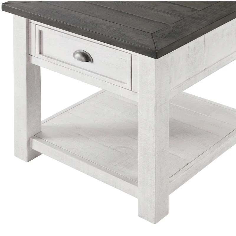 Table d'appoint en bois massif avec tiroir et étagère