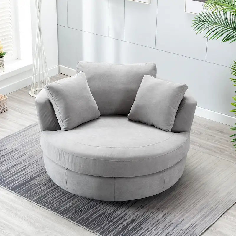 54 Wide Elegant Round Swivel Barrel Chair, Chair and a Half