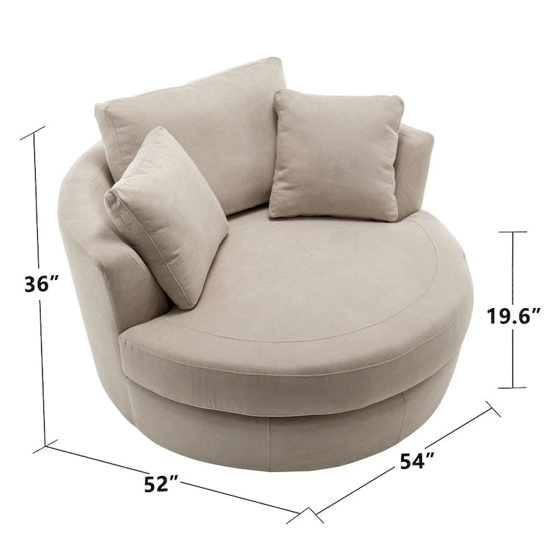 Fauteuil pivotant rond et élégant de 54 pouces, une place et demie