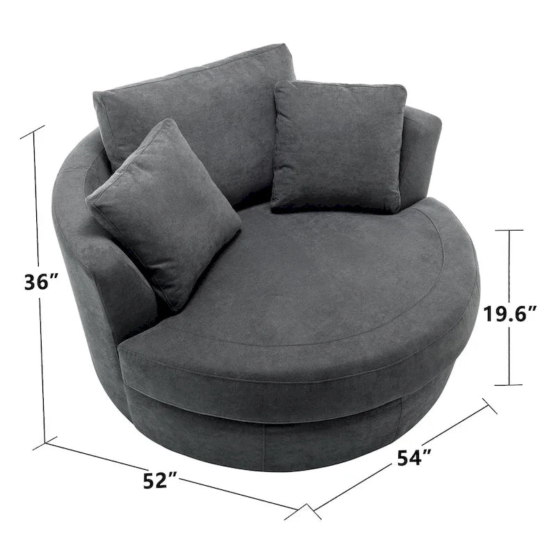Fauteuil pivotant rond et élégant de 54 pouces, une place et demie