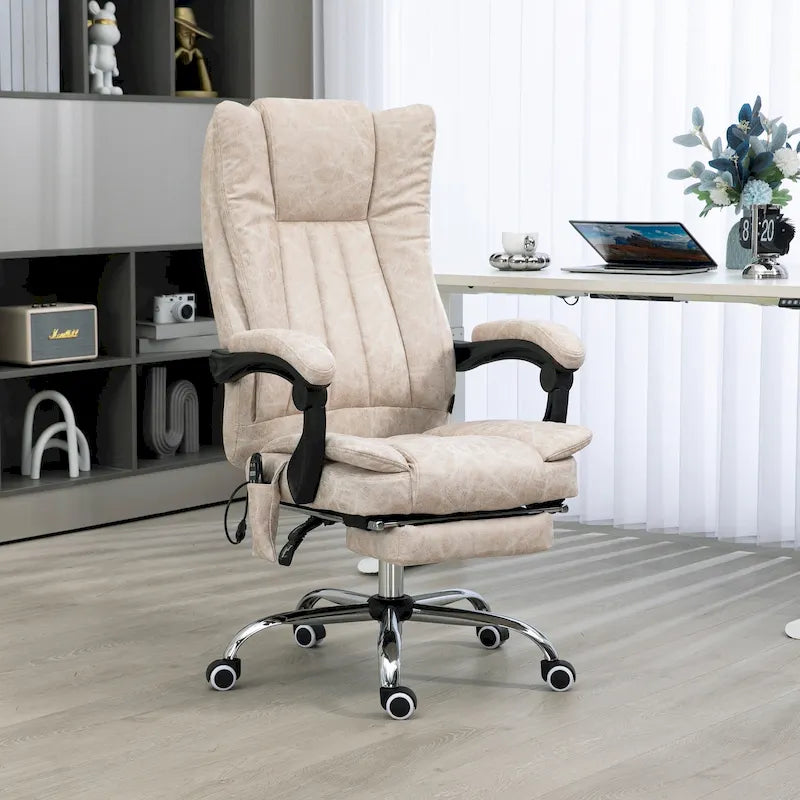 Fauteuil de bureau massant 6 points, inclinable à dossier haut et chauffant, hauteur réglable, roulettes pivotantes