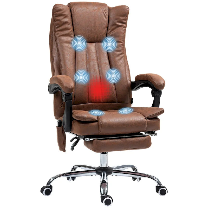 Fauteuil de bureau massant 6 points, inclinable à dossier haut et chauffant, hauteur réglable, roulettes pivotantes