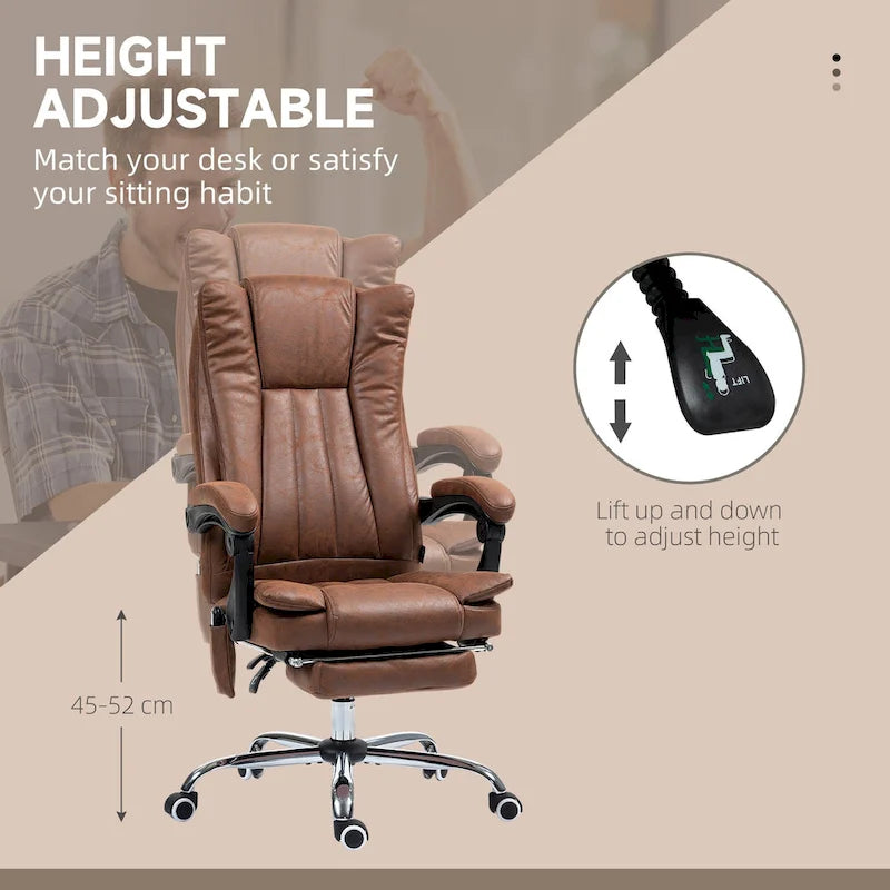 Fauteuil de bureau massant 6 points, inclinable à dossier haut et chauffant, hauteur réglable, roulettes pivotantes