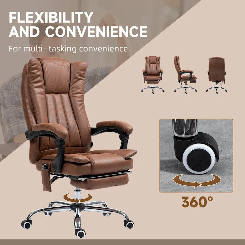 Fauteuil de bureau massant 6 points, inclinable à dossier haut et chauffant, hauteur réglable, roulettes pivotantes
