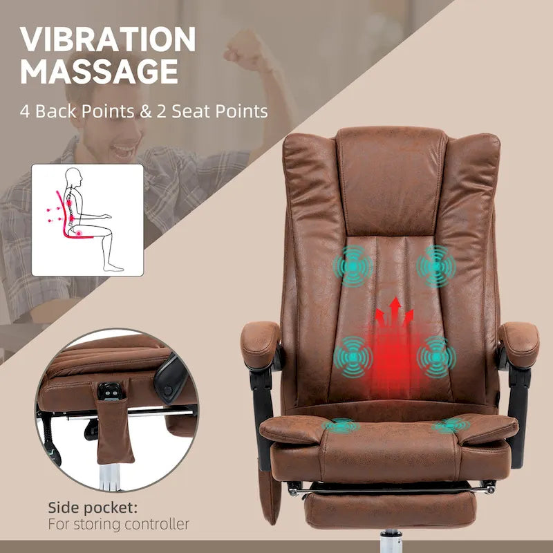 Fauteuil de bureau massant 6 points, inclinable à dossier haut et chauffant, hauteur réglable, roulettes pivotantes
