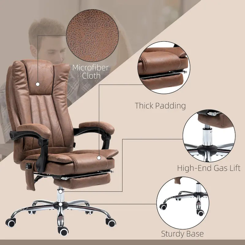 Fauteuil de bureau massant 6 points, inclinable à dossier haut et chauffant, hauteur réglable, roulettes pivotantes