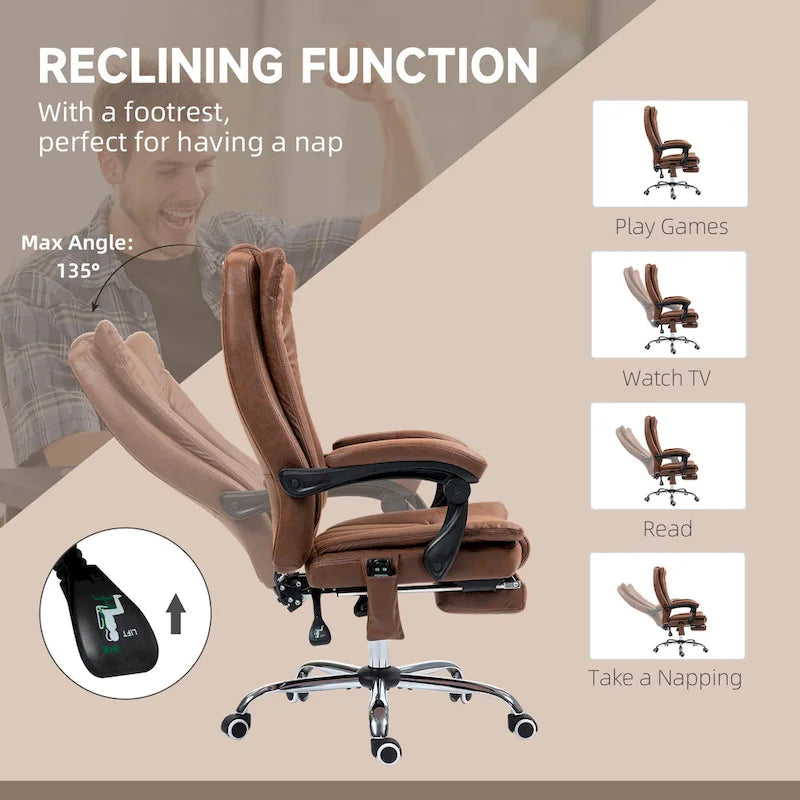 Fauteuil de bureau massant 6 points, inclinable à dossier haut et chauffant, hauteur réglable, roulettes pivotantes
