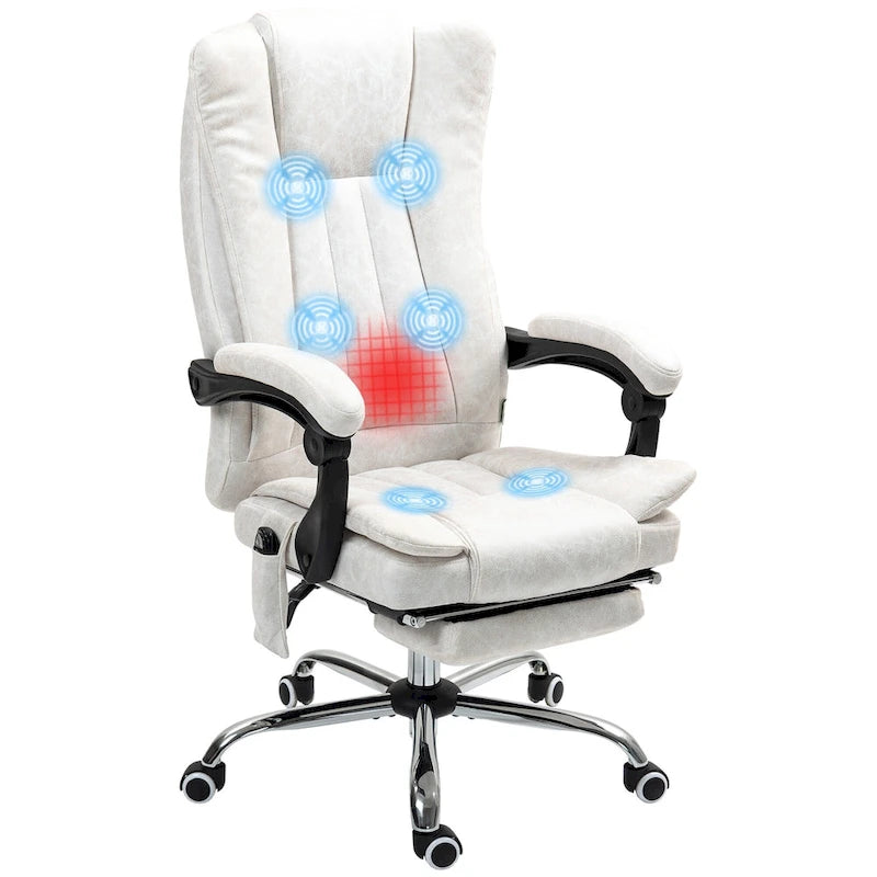 Fauteuil de bureau massant 6 points, inclinable à dossier haut et chauffant, hauteur réglable, roulettes pivotantes
