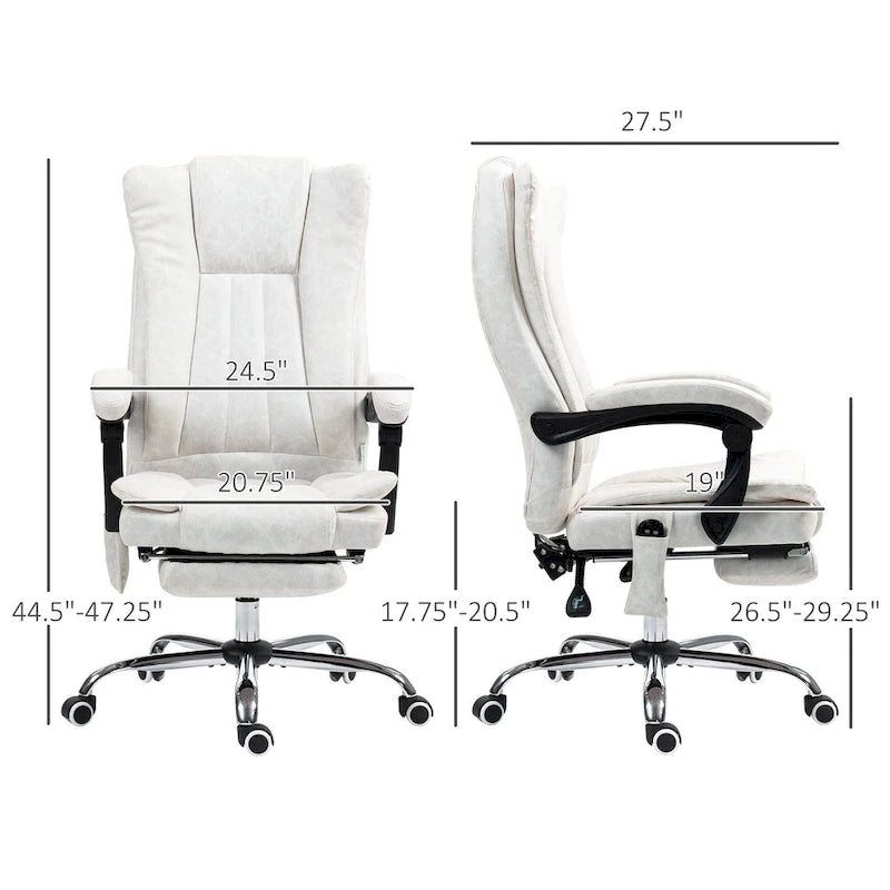 Fauteuil de bureau massant 6 points, inclinable à dossier haut et chauffant, hauteur réglable, roulettes pivotantes