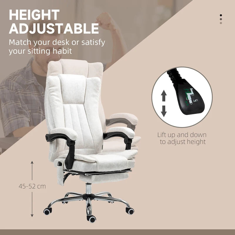 Fauteuil de bureau massant 6 points, inclinable à dossier haut et chauffant, hauteur réglable, roulettes pivotantes