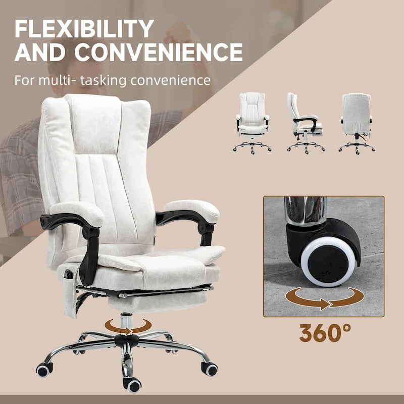 Fauteuil de bureau massant 6 points, inclinable à dossier haut et chauffant, hauteur réglable, roulettes pivotantes