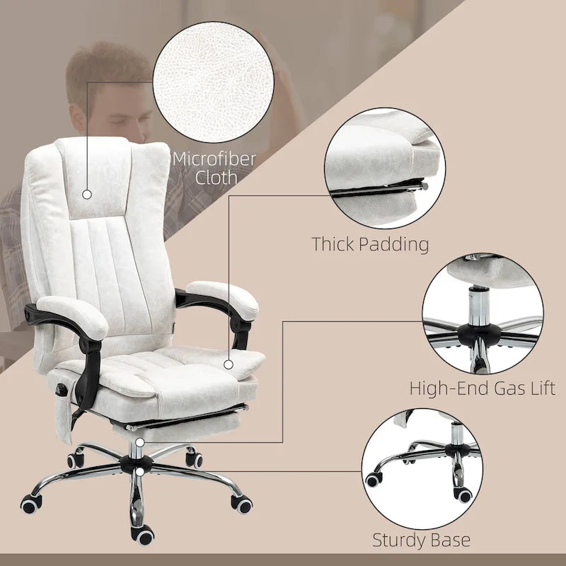 Fauteuil de bureau massant 6 points, inclinable à dossier haut et chauffant, hauteur réglable, roulettes pivotantes