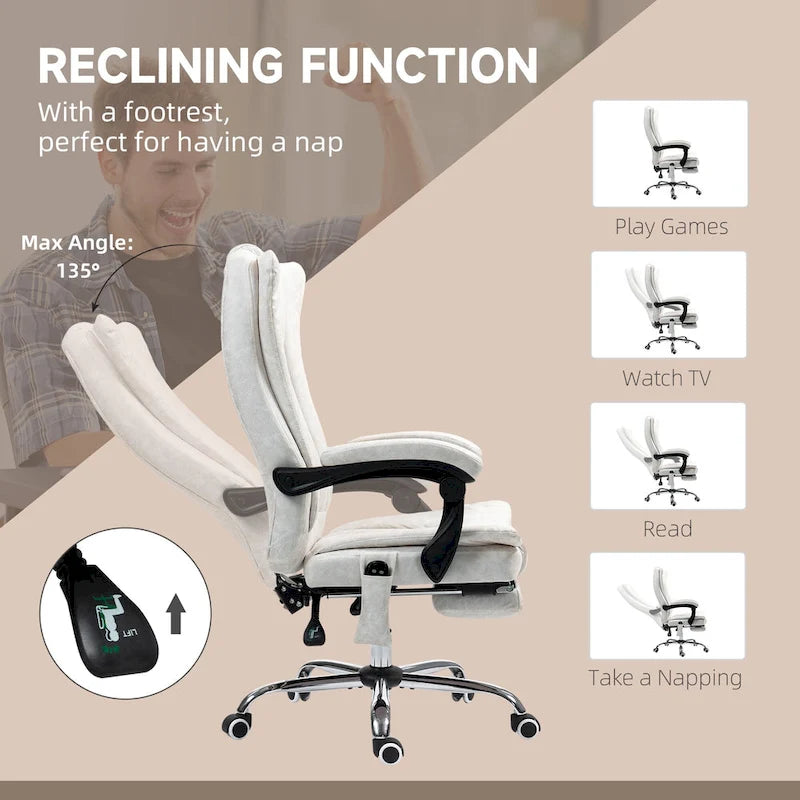 Fauteuil de bureau massant 6 points, inclinable à dossier haut et chauffant, hauteur réglable, roulettes pivotantes
