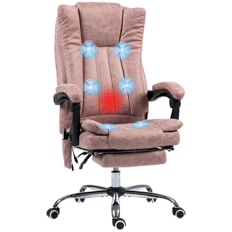 Fauteuil de bureau massant 6 points, inclinable à dossier haut et chauffant, hauteur réglable, roulettes pivotantes