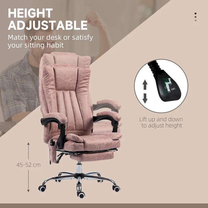 Fauteuil de bureau massant 6 points, inclinable à dossier haut et chauffant, hauteur réglable, roulettes pivotantes