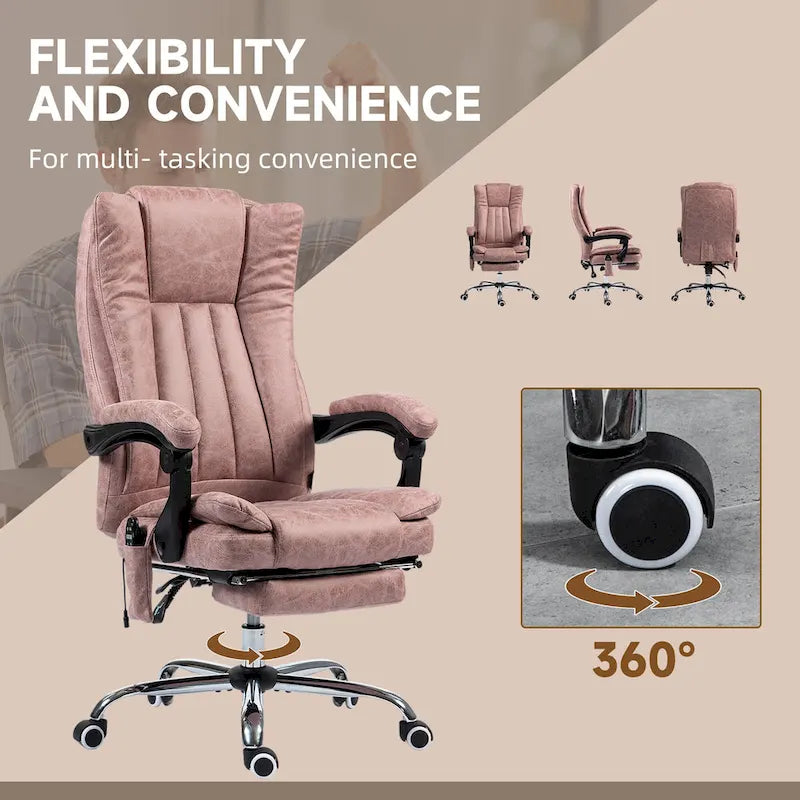 Fauteuil de bureau massant 6 points, inclinable à dossier haut et chauffant, hauteur réglable, roulettes pivotantes