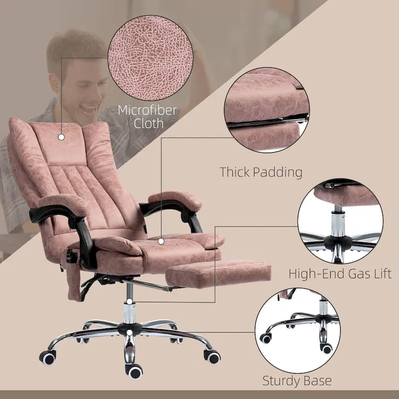 Fauteuil de bureau massant 6 points, inclinable à dossier haut et chauffant, hauteur réglable, roulettes pivotantes