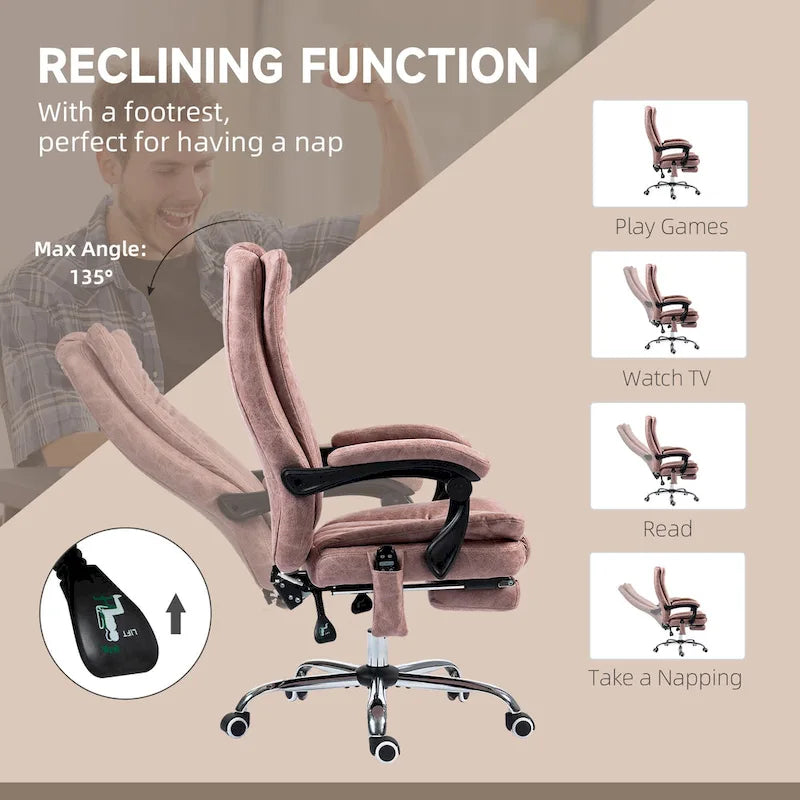 Fauteuil de bureau massant 6 points, inclinable à dossier haut et chauffant, hauteur réglable, roulettes pivotantes