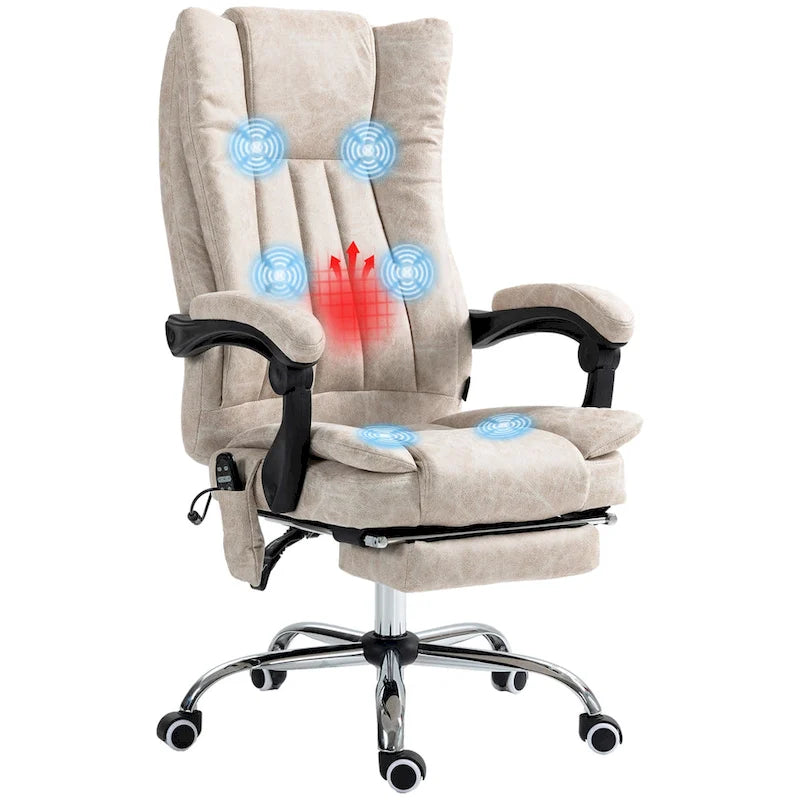 Fauteuil de bureau massant 6 points, inclinable à dossier haut et chauffant, hauteur réglable, roulettes pivotantes