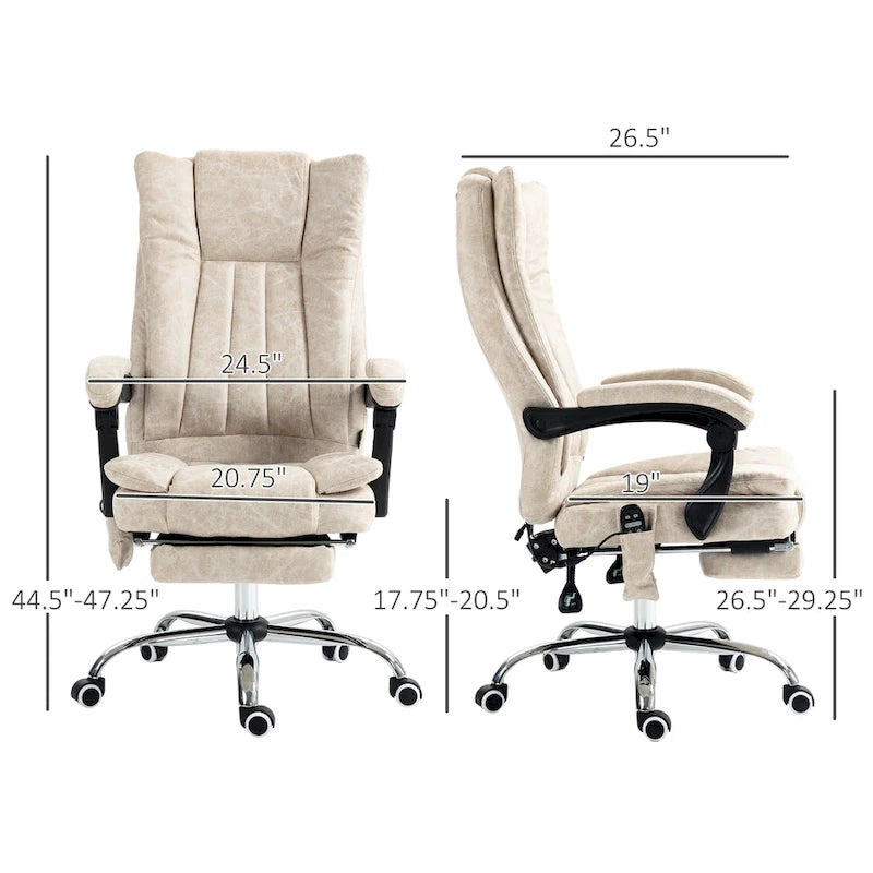 Fauteuil de bureau massant 6 points, inclinable à dossier haut et chauffant, hauteur réglable, roulettes pivotantes