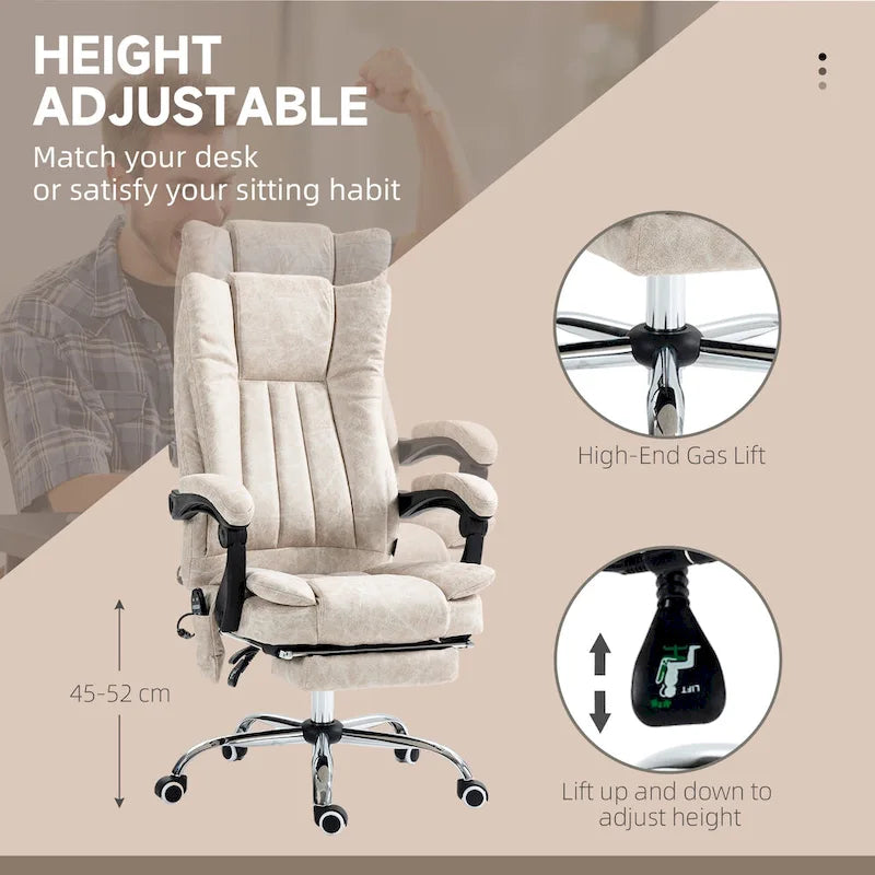 Fauteuil de bureau massant 6 points, inclinable à dossier haut et chauffant, hauteur réglable, roulettes pivotantes