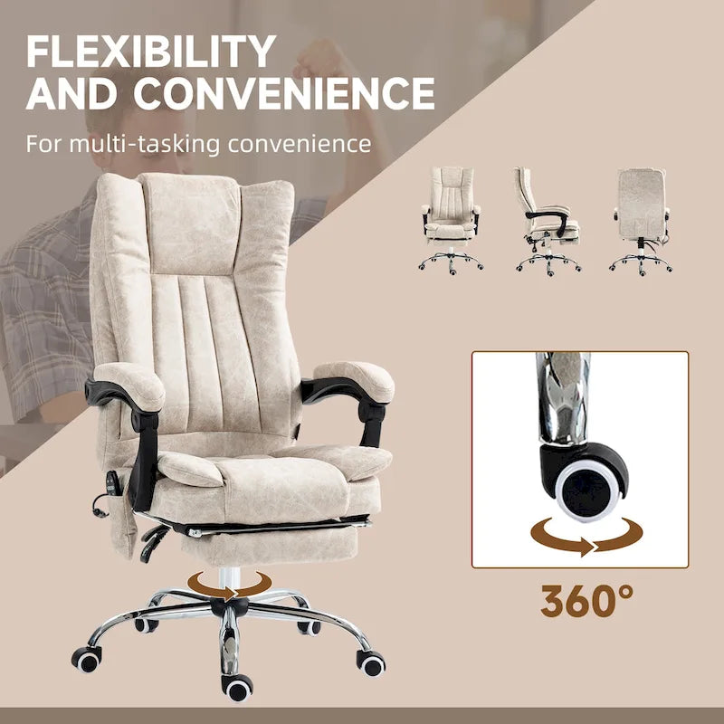 Fauteuil de bureau massant 6 points, inclinable à dossier haut et chauffant, hauteur réglable, roulettes pivotantes