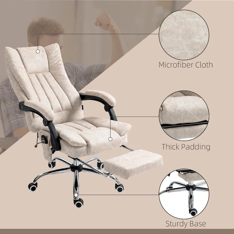 Fauteuil de bureau massant 6 points, inclinable à dossier haut et chauffant, hauteur réglable, roulettes pivotantes