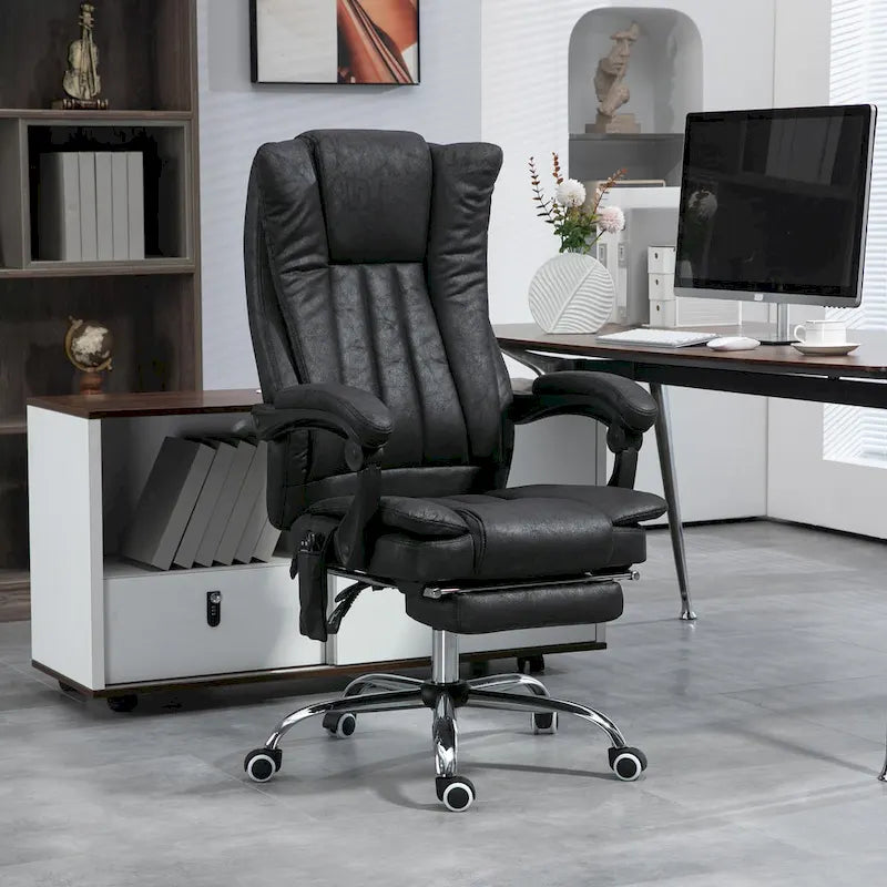 Fauteuil de bureau massant 6 points, inclinable à dossier haut et chauffant, hauteur réglable, roulettes pivotantes