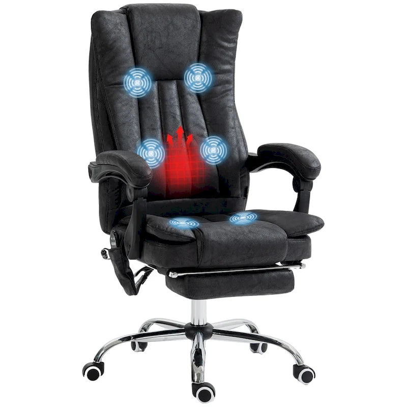 Fauteuil de bureau massant 6 points, inclinable à dossier haut et chauffant, hauteur réglable, roulettes pivotantes