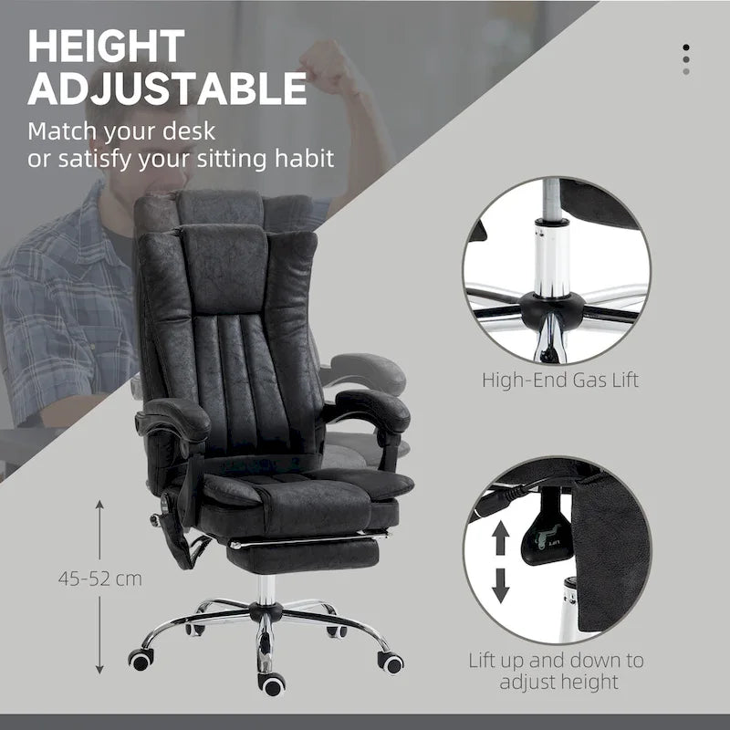 Fauteuil de bureau massant 6 points, inclinable à dossier haut et chauffant, hauteur réglable, roulettes pivotantes