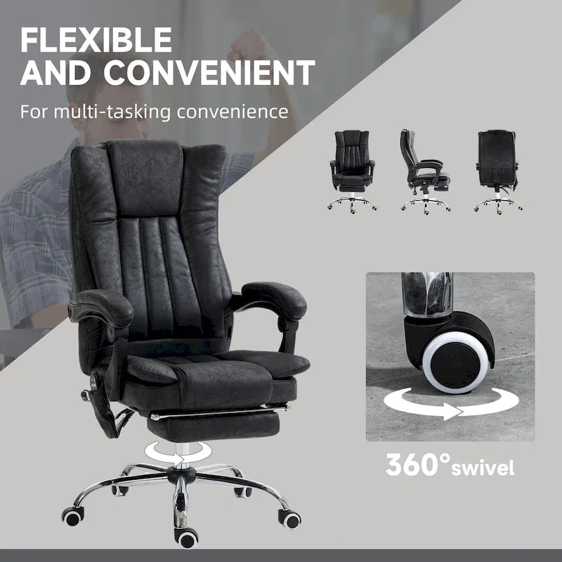 Fauteuil de bureau massant 6 points, inclinable à dossier haut et chauffant, hauteur réglable, roulettes pivotantes