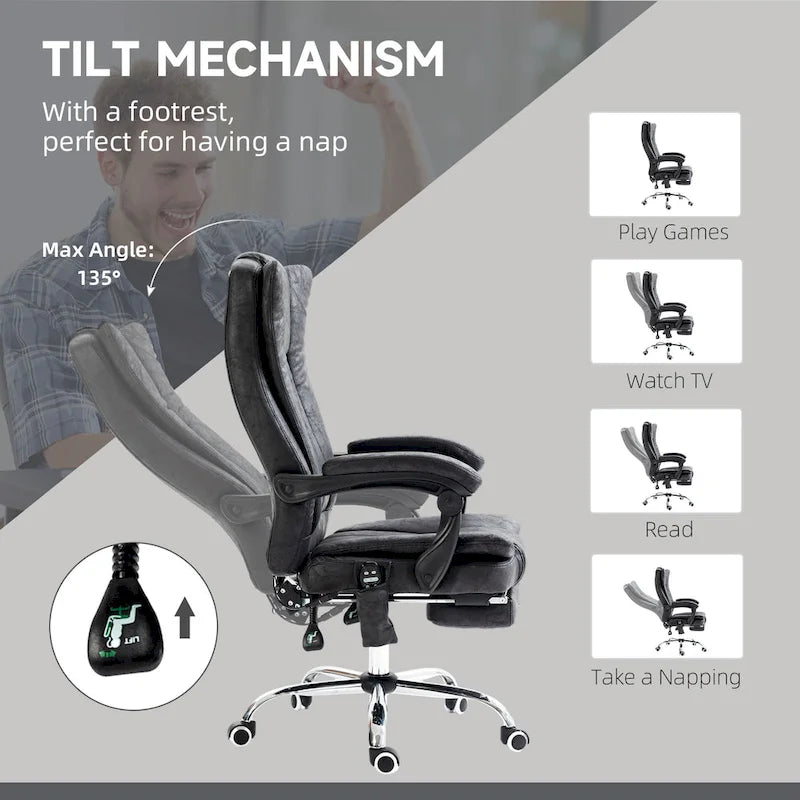 Fauteuil de bureau massant 6 points, inclinable à dossier haut et chauffant, hauteur réglable, roulettes pivotantes