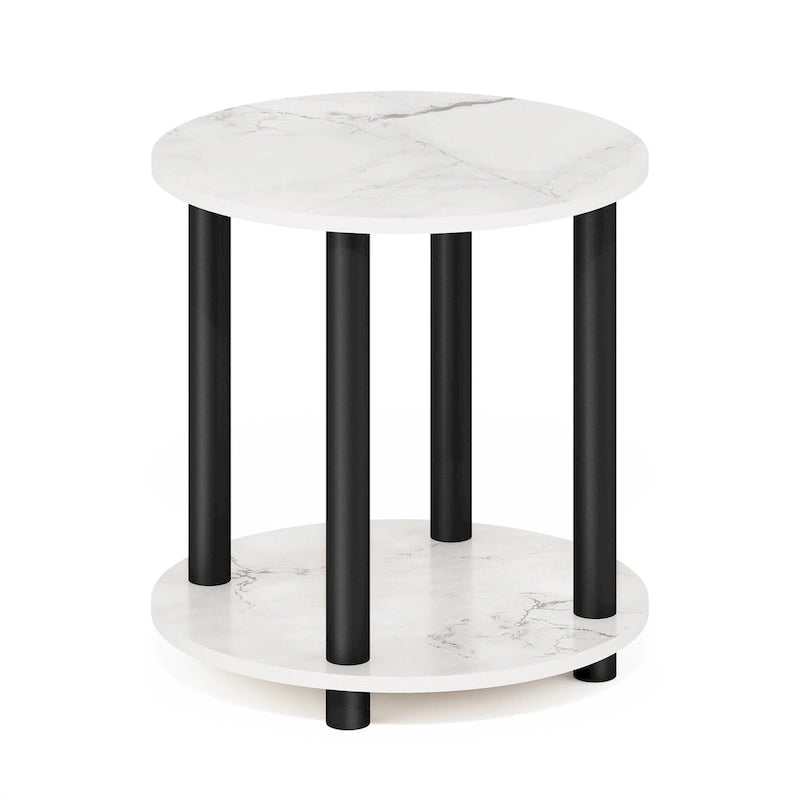 Furinno Turn-N-Tube 2-Tier Round Wooden End Table, Marble White