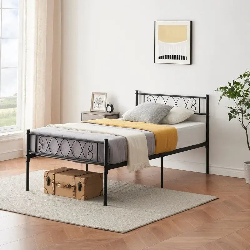 Black Metal Twin Bed Frame with Headboard