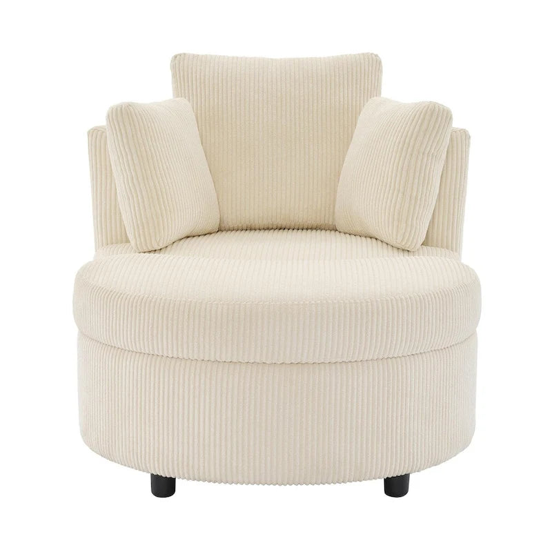Fauteuil d'appoint en velours côtelé, fauteuil baquet avec pouf et coussins de dossier pour salon