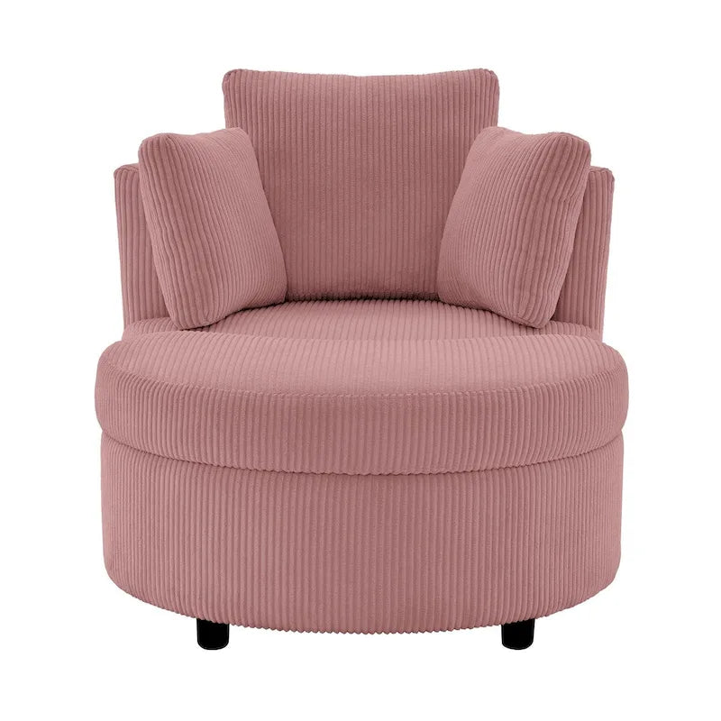 Fauteuil d'appoint en velours côtelé, fauteuil baquet avec pouf et coussins de dossier pour salon