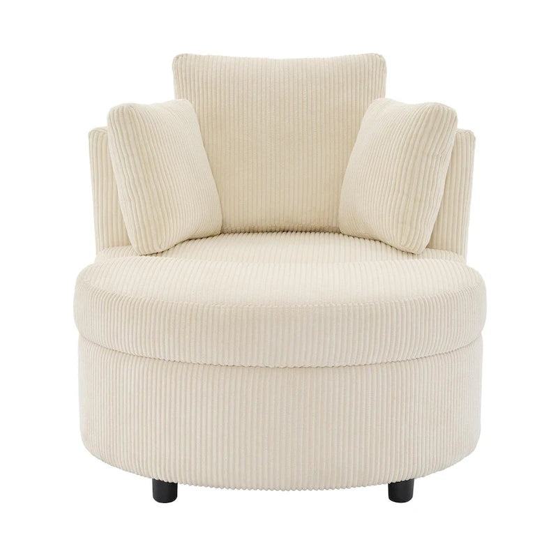 Fauteuil d'appoint en velours côtelé, fauteuil baquet avec pouf et coussins de dossier pour salon